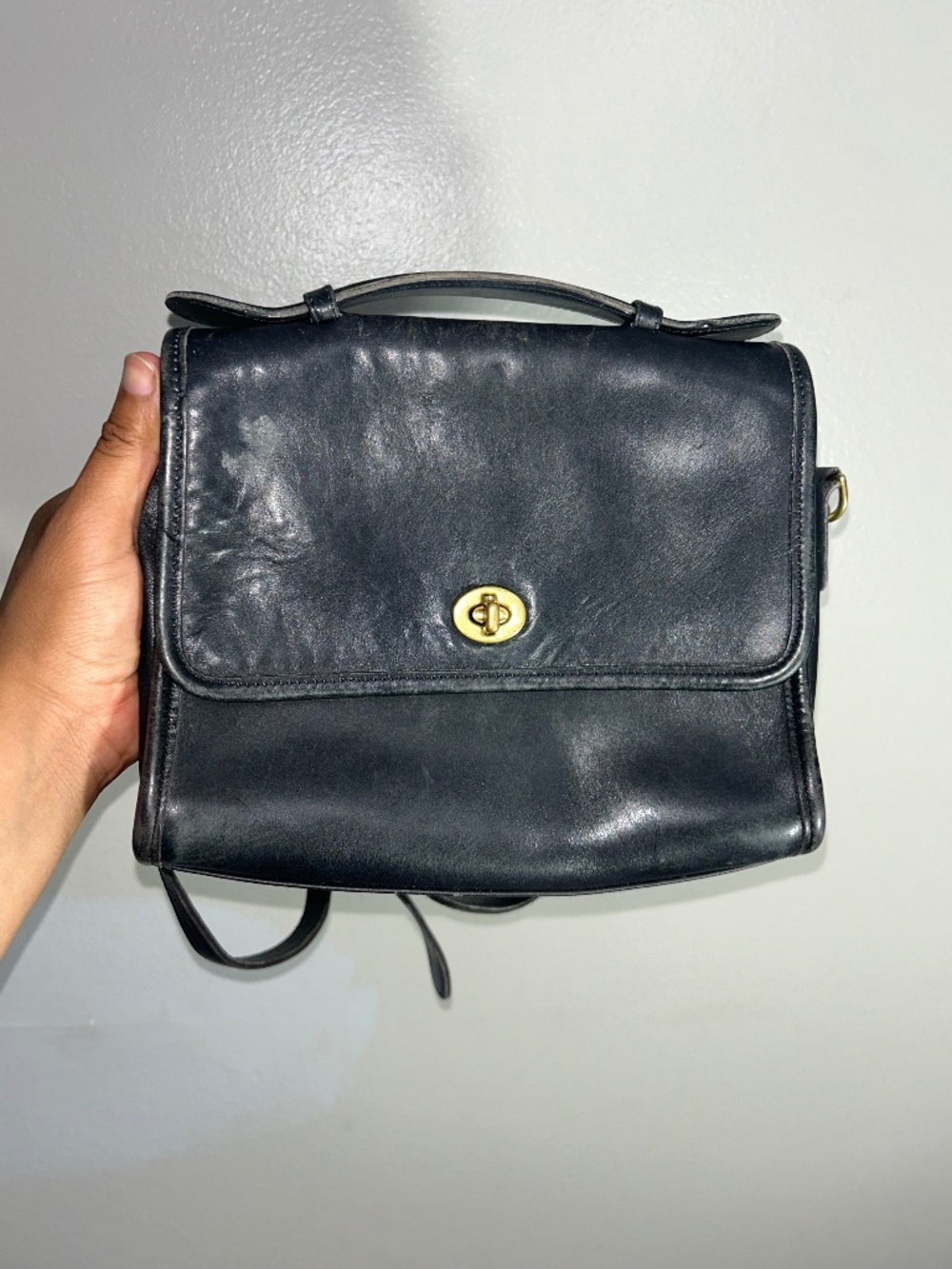VTG Coach Court Bag Black Leather Satchel Crossbody Handbag 9870 RARE